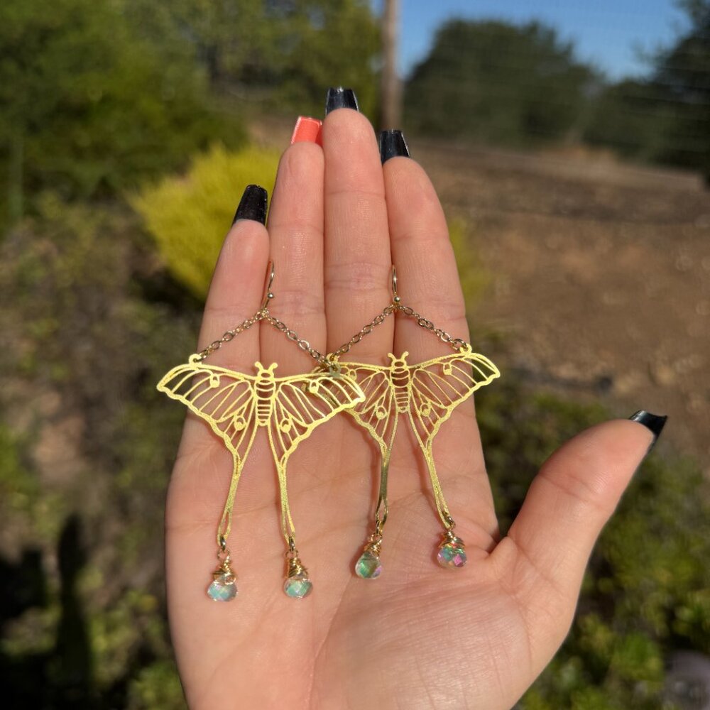 Gold Luna Moth Sparkle Earrings